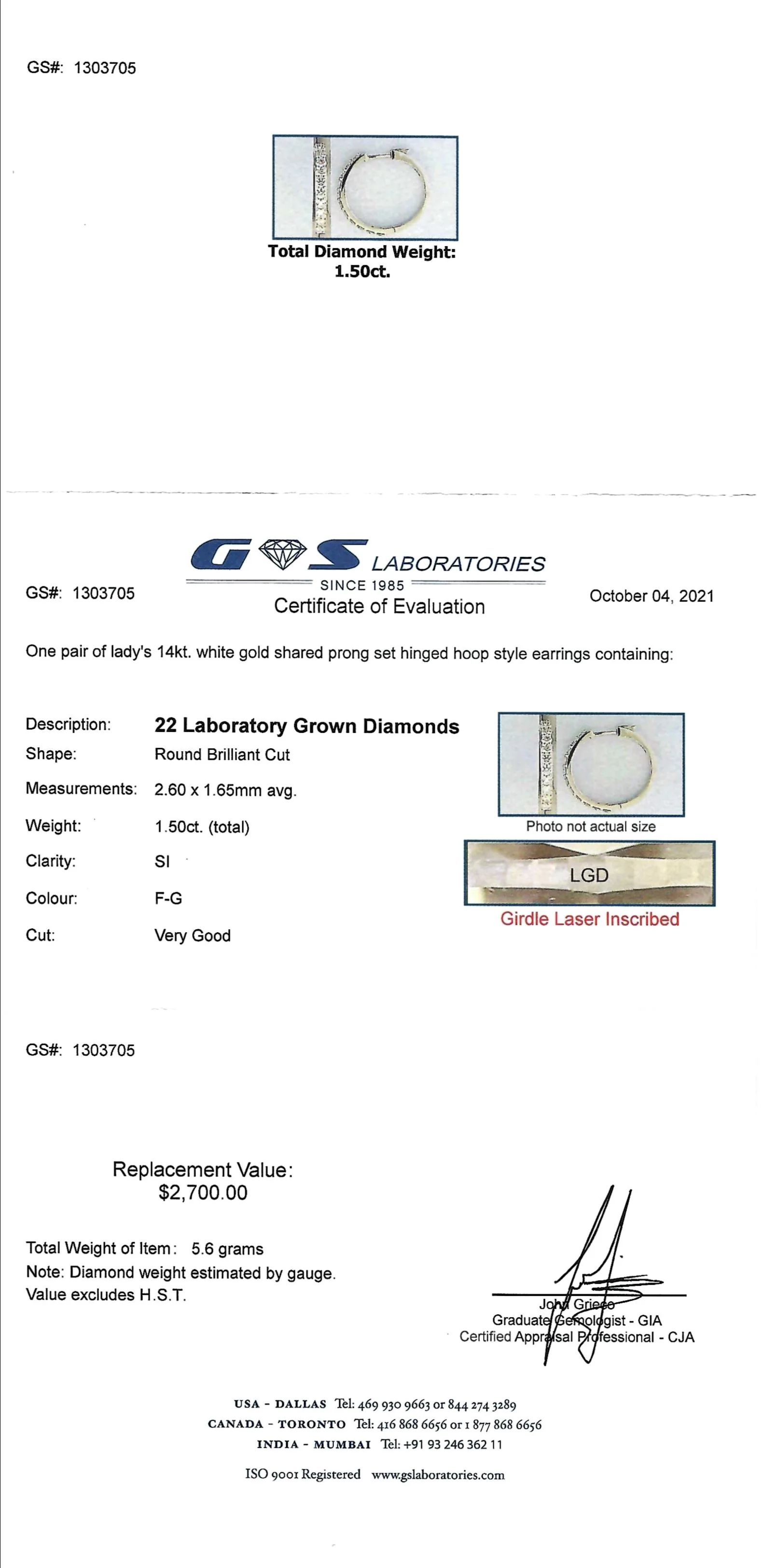 Hoop Earrings - 14kt White Gold - 1.50ct Lab Grown Diamonds - Image 6