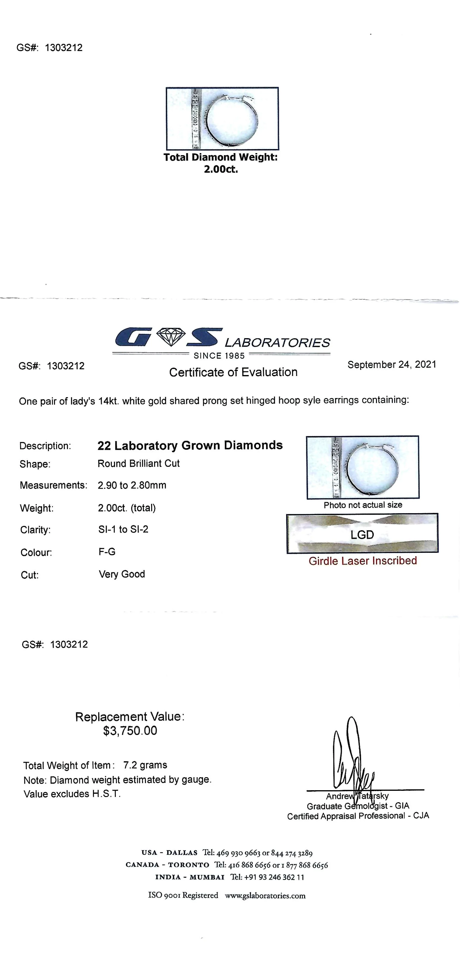 Hoop Earrings - 14kt White Gold - 2.00ct Lab Grown Diamonds - Image 7