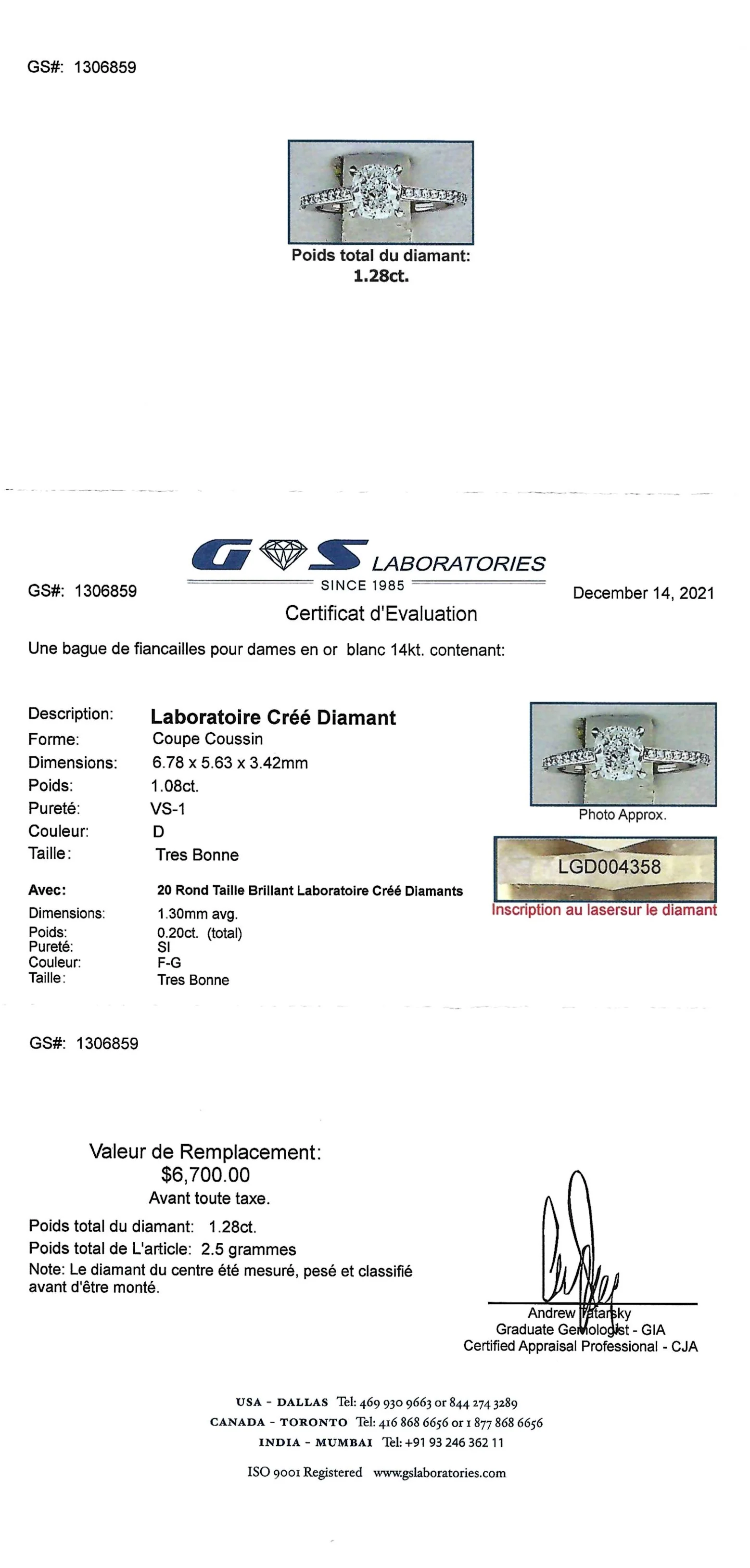 Solitaire Ring 14KT | LGD | 1.08ct cushion cut center - Image 3