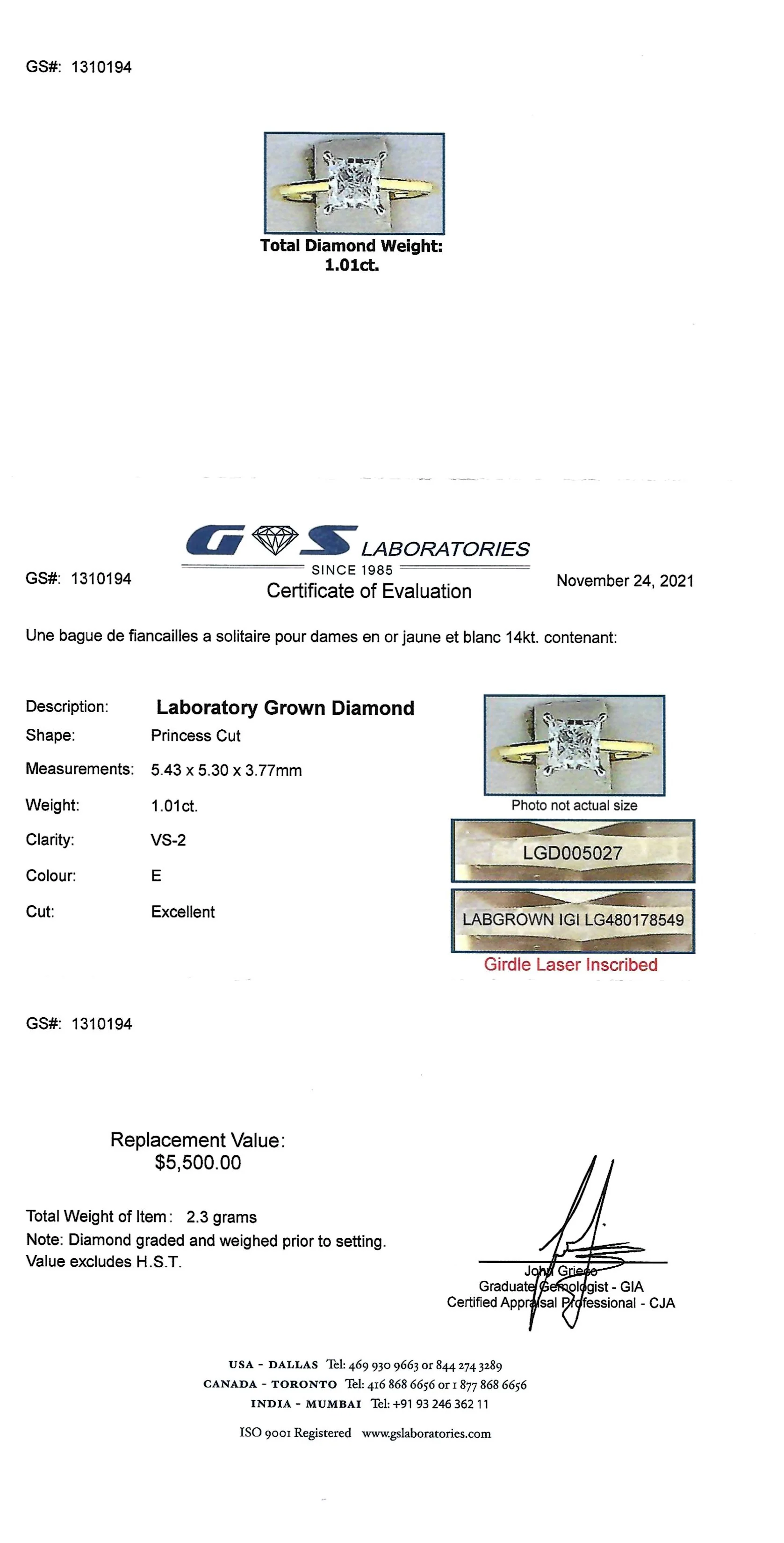 Solitaire Ring 14kt | LGD | 1.01ct princess cut - Image 5